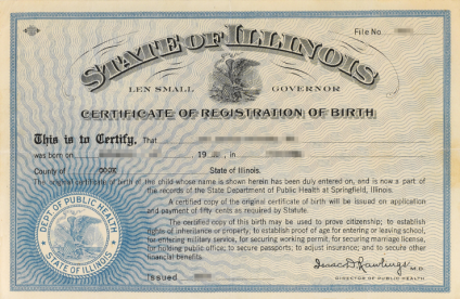 Illinois Birth Certificate Example